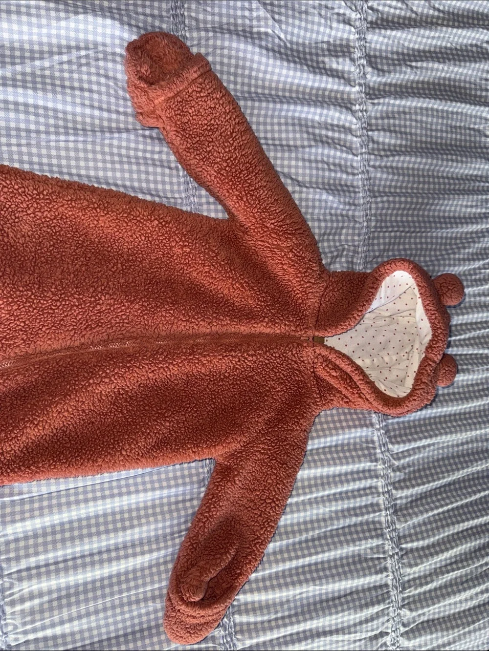Carter's Rust Orange Sherpa Hooded Footed One-Piece with Bear Ears